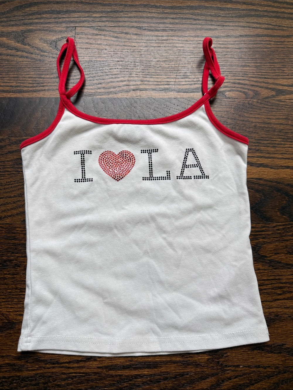 Edikted White Cami with Red Trim & Rhinestone Heart Womens XS